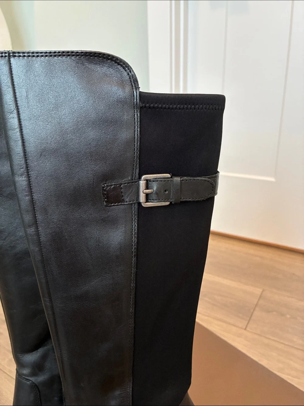 Franco Sarto Black Knee High Wedge Boots with Buckle